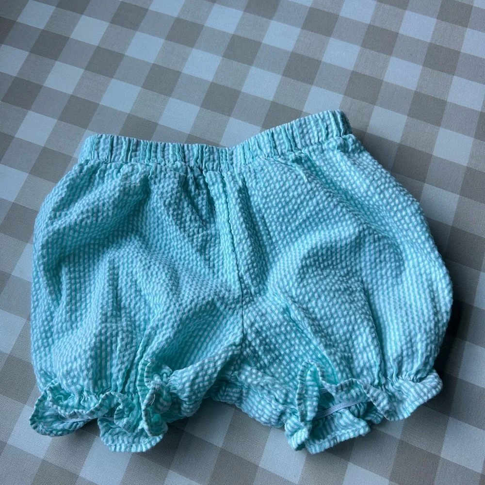 James & Lottie Floral Seersucker Bloomer Set Mint Gingham 12 Months
